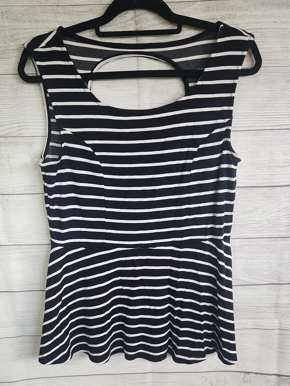 Striped Black & White Peplum Tank Top